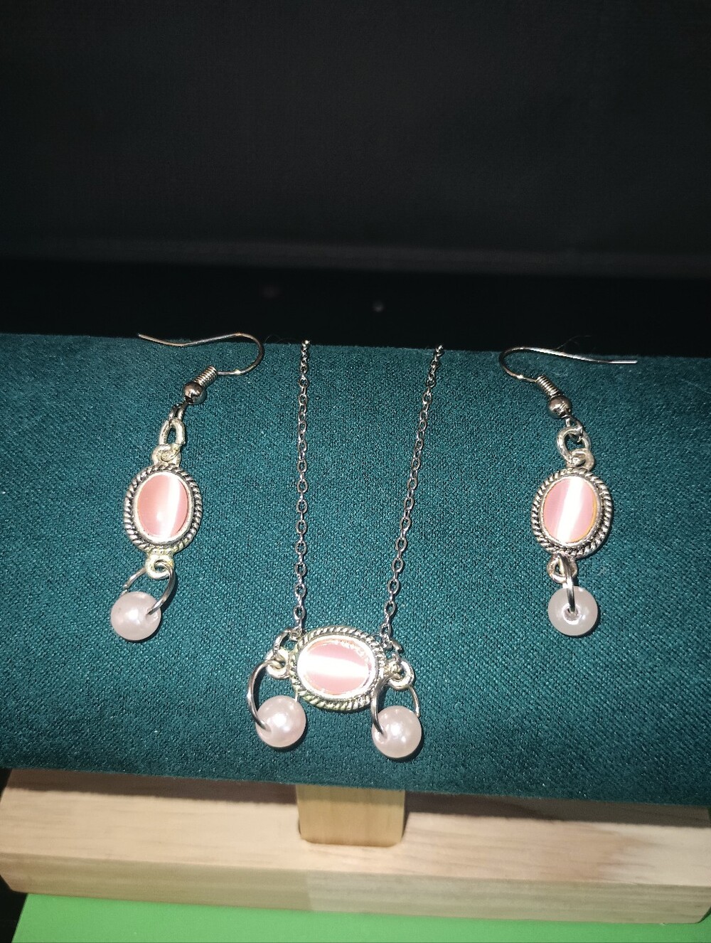 Pink Pearl Drop Necklace and Earrings Set - Women's Jewelry - Picture 6 of 7